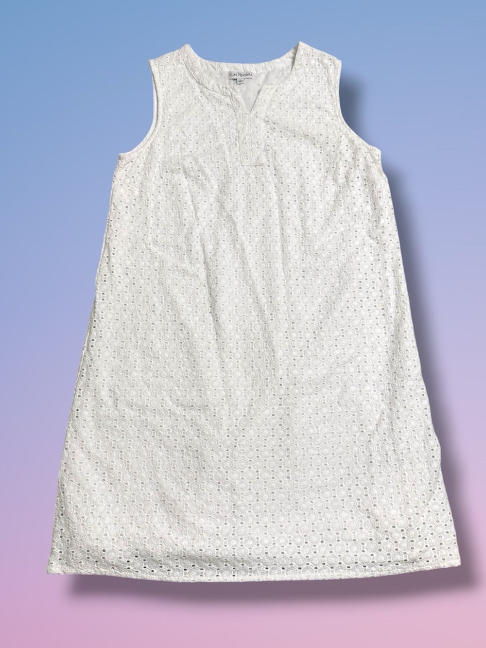 White Eyelet Sleeveless Shift Dress Kim Rogers XL
